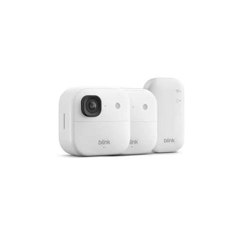 Caméra extérieure 2K+ Blink (nouvelle génération)—Caméra de surveillance connectée sans fil, résolution vidéo 2K, audio amélioré, module de synchronisation de base inclus, système de 2 caméras, blanc