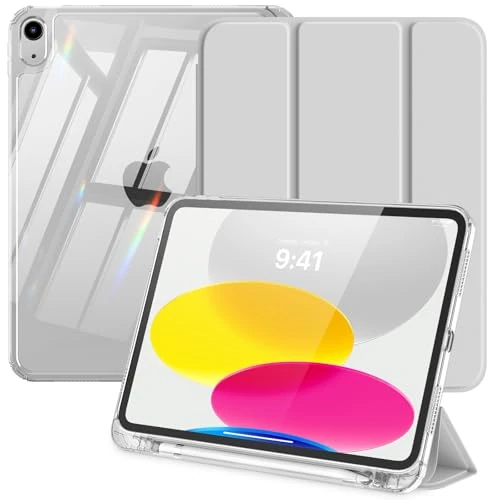 Offerta a tempo: MoKo Custodia per iPad (A16) 11 Gen 11 Pollici (2025), Custodia per iPad 10 Gen (2022) con Portapenna Sinistro, Cover Sottile a Tre Ante per iPad-11 Pollici con Retro in TPU Trasparente, Argento - 14% da 10.99 € a 9.49 €