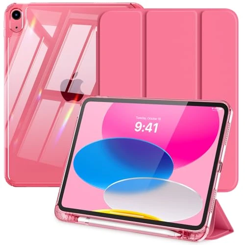 Offerta a tempo: MoKo Custodia per iPad (A16) 11 Gen 11 Pollici (2025), Custodia per iPad 10 Gen (2022) con Portapenna Sinistro, Cover Sottile a Tre Ante per iPad-11 Pollici con Retro in TPU Trasparente, Anguria Rossa - 5% da 15.99 € a 15.19 €