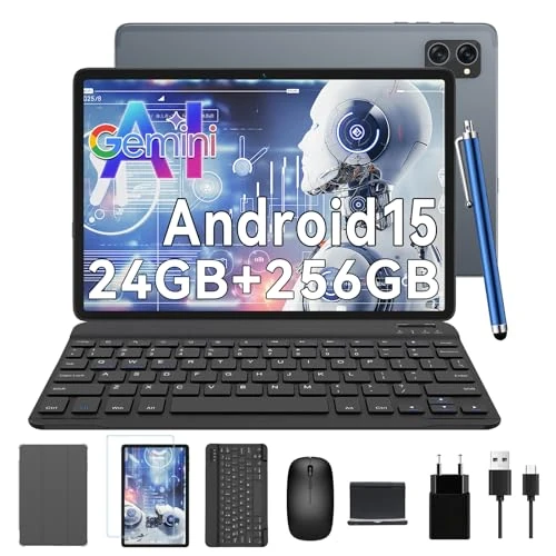 TABWEE Tablet z systemem Android 15-24 GB+ 256 GB (2TB TF), ośmiordzeniowy, tablet 10-calowy, 5000 mAh, 8MP+5MP, Gemini AI, Widevine L1, 5G WiFi, GPS, Face ID (2 lata)