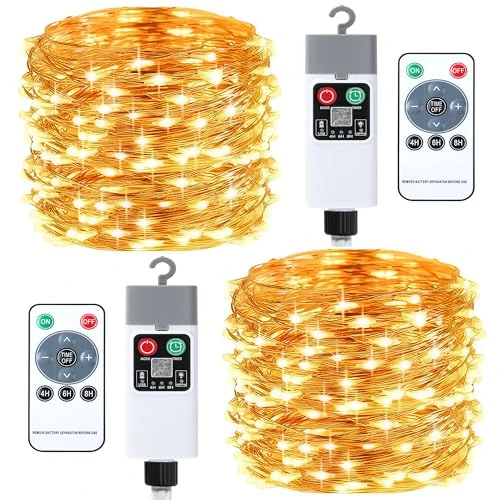 Offerta a tempo: EccoCove 2 Pezzi Lucine LED Decorative - Ricaricabile 1200mAh 10M 100LED Luci Albero di Natale Impermeabile Luci Natale con Telecomando Luminarie Natalizie per Interno Esterno Addobbi Natalizi Luci - 35% da 15.98 € a 10.41 €