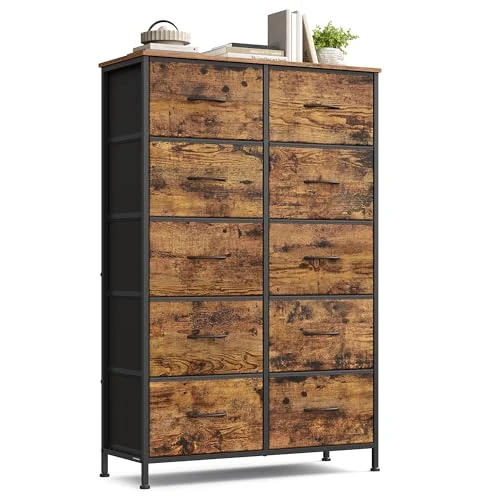 Tijdelijke aanbieding: SONGMICS BELLAH Collectie - Commode, kast, opbergmeubel, voor slaapkamer, hal, woonkamer, staal, 10 laden, industriële stijl, vintage bruin-zwart LGS125BH04 van 65.99 € naar 65.99 € (0.00% korting)