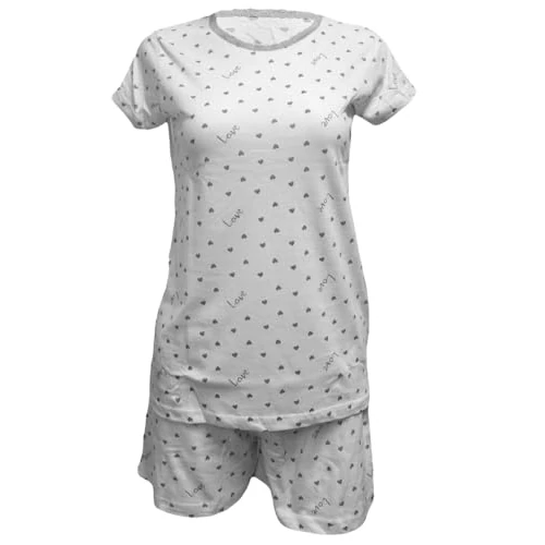 GX GARGIX Sommer-Pyjama für Damen, 100 % Baumwolle, kurze Hose oder Tanktop, 453 Weiß Shorts, L