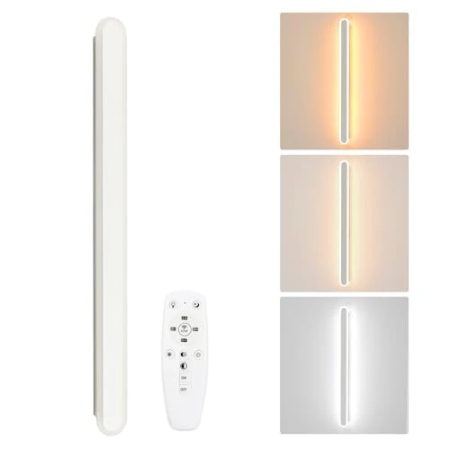 Osairous Apliques de Pared LED, 22W Regulable Lámpara de Pared Moderna con Función de Memoria y Mando a Distancia, Iluminación Luz pared LED para Dormitorio Escaleras Pasillo Comedor, Blanco, 80CM