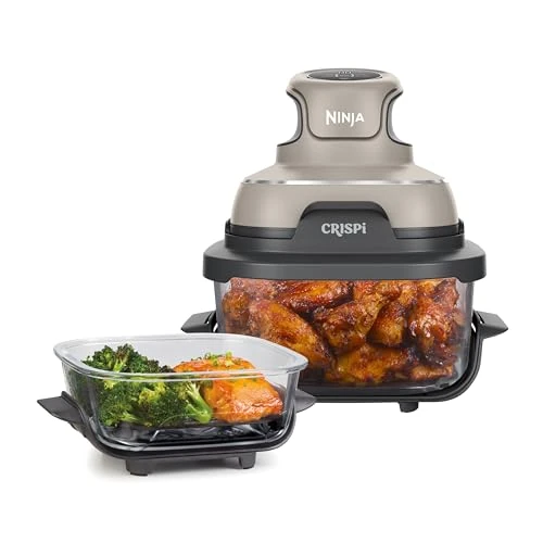 Begrenztes Angebot: Ninja CRISPi tragbare Air fryer Heißluftfritteuse, 3,8 l, 4-in-1: Heißluftfrittieren, Braten, Warmhalten, Recrisp, kompakt, 6 Portionen, 2x herausnehmbare Glasbehälter & Deckel, 1700W, Stein FN101EUST von 179.17 EUR auf 129.00 EUR (Rabatt 28%)