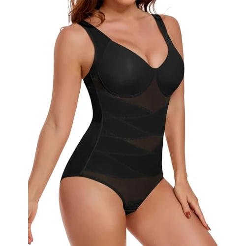 Yuson Girl Body Gainant Femme Ventre Plat Bodysuit Gaine Amincissante Sculptante Shapewear Invisible Combinaison sans Manches Minceur Body Shaper Lingerie Top avec Soutien-Gorge(Noir, XL)