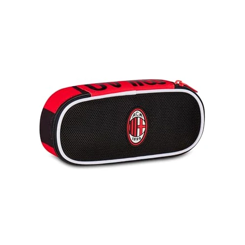 Seven Milan Portapenne Scuola Round Plus, Nero, Astuccio Ovale Con Elastici e Tasca Per Penne, Matite e Accessori, Scuola Media e Superiore, Ragazzo Calcio