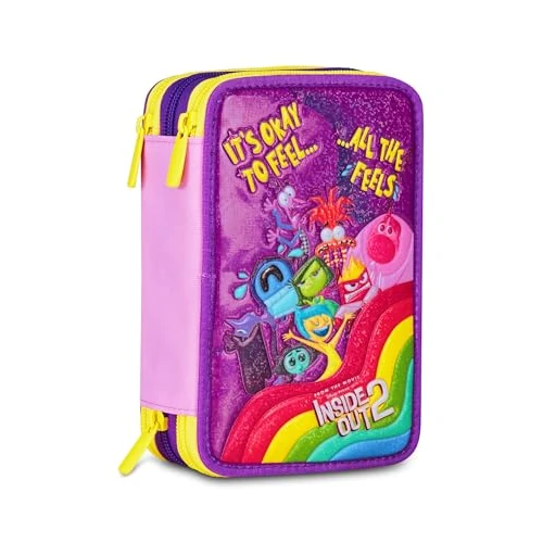 Seven Inside out 2 Estuche Escolar con 3 Cremalleras, Morado, portalápices Triple Compartimento con bolígrafos, lápices, Colores, Accesorios de Mochila, Escuela Primaria, niña, Violeta, Talla única