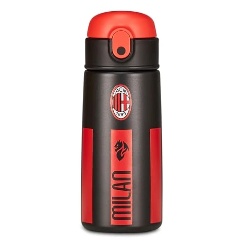 Seven Milan Thermosflasche, Schwarz, Temperaturerhaltung bis zu 24 Stunden, Trinkflasche für Kindergarten, Grundschule und Freizeit, Kinder, Fußball, Schwarz, Modern