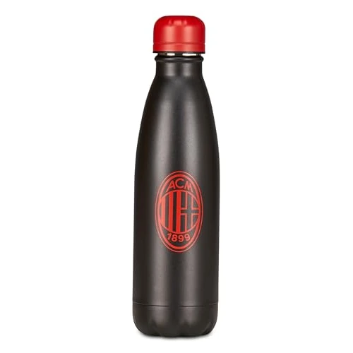 Seven Milan Thermosflasche, Schwarz, Temperaturbeständigkeit bis zu 24 Stunden, Trinkflasche für Schule und Freizeit, Jungen, Fußball, Schwarz, Modern