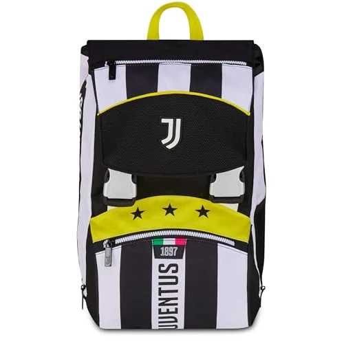 Seven Juventus Zaino Doppio Scomparto Estensibile, Bianco e Nero, Maxi Capienza, Schienale Preformato, Bambino, Scuola Elementare, Calcio