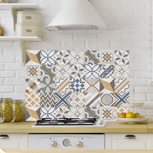 CREARREDA Aluminiowy panel kuchenny 84 x 60 cm, łatwy w montażu, wyprodukowany we Włoszech, ochrona kuchenki i ściany. Zmywalna i łatwa w montażu. Metalowa osłona zlewu