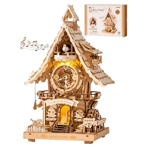 Offerta a tempo: ROKR Puzzle 3D in Legno Orologio a cucù, Modellini da Costruire per Adulti, Puzzle 3D Kit di modellismo Regali Artigianali e Decorazioni, Cuckoo Clock Colore del legno, LC901 - 20% da 65.95 € a 52.76 €