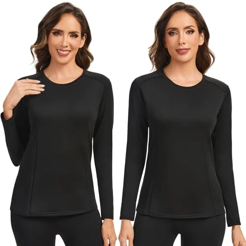 Offerta a tempo: AMZSPORT Donna Maglia Termica a Maniche Lunghe Invernale Intimo Termico Traspirante Top Caldo con Scollo T-Shirt Nero 2 Set M - 33% da 29.98 € a 19.99 €