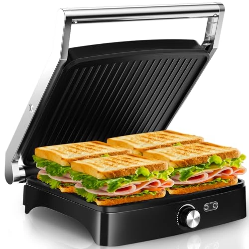 Oferta limitowana: YASHE Grill do Panini 2000W, Toster na 4 Kanapki, Duża Płyta Grillowa z Funkcją Otwarcia na 180°, Regulacja Temperatury, Wyjmowana Tacka na Tłuszcz, Chłodna Rączka z 189.83 zł na 189.83 zł (oszczędź 0.00%)