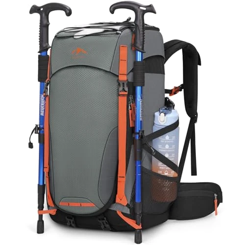 RAINSMORE Wandelrugzak 40 Liter voor Dames en Heren Waterdichte Hiking Rugzak Trekkingrugzak met Regenhoes Reisdagrugzak voor Kamperen Klimmen Bergbeklimmer Zwart Grijs