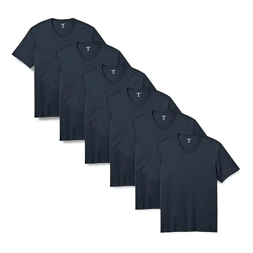 Offerta a tempo: Amazon Essentials Uomo Scollo a V a maniche corte regular fit, Pacco da 6, Blu Marino, M - 0.00% da 21.49 € a 21.49 €