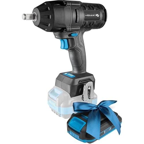 Högert Technik Accu-slagschroevendraaier, 18 V, 600 Nm draaimoment, 900 Nm losbreekmoment, borstelloze motor, ½ inch vierkante handgreep, ledverlichting, metalen aandrijving + Promo 2,0 Ah accu