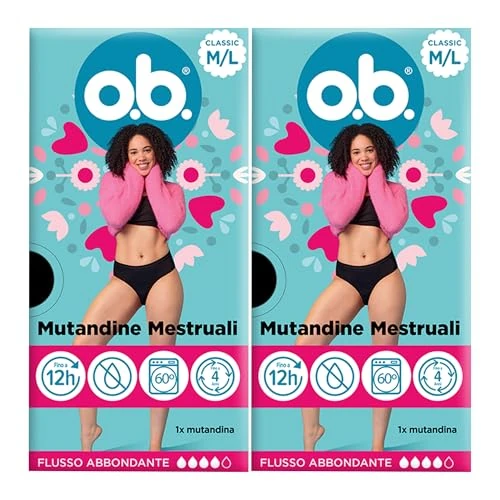 Offerta a tempo: o.b. Mutande Mestruali Classic M/L (Set da 2), Mutandine assorbenti per flusso abbondante indossabili fino a 12 ore, Mutande ciclo mestruale donna lavabili e riutilizzabili, 2 confezioni da 1 pezzo - 21% da 41.98 € a 32.98 €