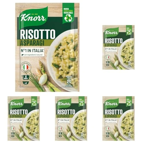 Offerta a tempo: Knorr Risotto con Asparagi, Risotto Pronto con Ingredienti Naturali, 100% Riso Italiano e Chicci al Dente, Preparazione in Pentola o al Microonde, 175g, 2 Porzioni (Confezione da 5) - 38% da 10.45 € a 6.45 €