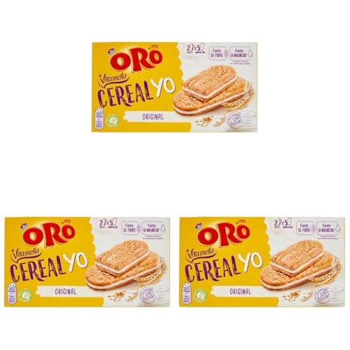 Offerta a tempo: Oro Vitasnella, Cereal Yo Original, Biscotti con Ripieno Morbido di Yogurt Bianco, Fonte di Fibre e Magnesio, 253g (contiene 5 monoporzioni da 50,6g) (Confezione da 3) - 54% da 8.67 € a 3.99 €