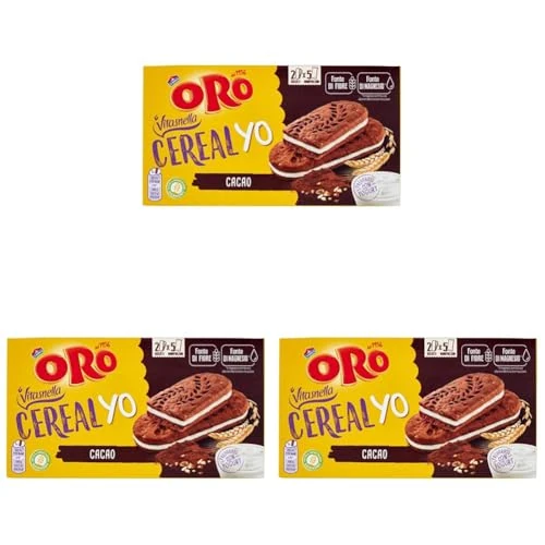 Oro Vitasnella, Cereal Yo On Cacao, Biscotti Ai Cereali E Al Cacao Magro Con Ripieno Morbido Di Yogurt, Fonte Di Fibre E Magnesio, 253g (contiene 5 Monoporzioni Da 50,6g) (Confezione da 3)