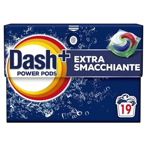 Dash Power Pods + Extra Smacchiante, Detersivo In Capsule, 19 Lavaggi, Rimuove Anche Le Macchie Secche Da 7 Giorni, Per Una Pulizia Impeccabile