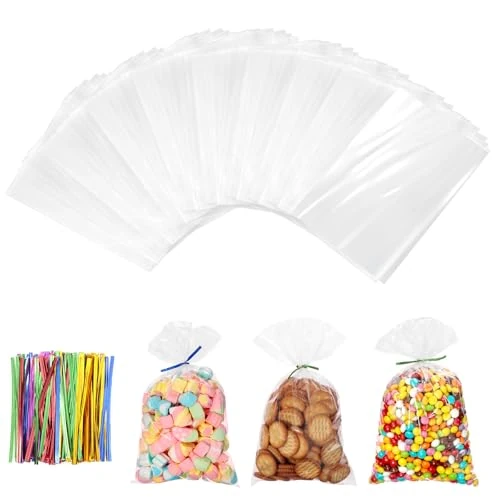 Offre limitée : Cozary Sachet Bonbon Transparent 10x15 cm, 200 Pièces avec Liens Colorés de 6.99 € à 5.99 € (14% de remise)