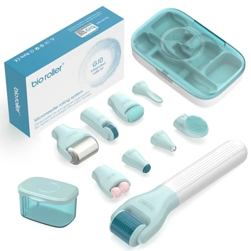 Derma Roller Microneedling Set 10-in-1 for Skin Care / Massage / Cleansing, 720 Pins Beard Roller 0.5 mm for Hair Loss, Microneedling Roller Anti Wrinkles, Large Pores, Stretch Marks & Scars (G10)