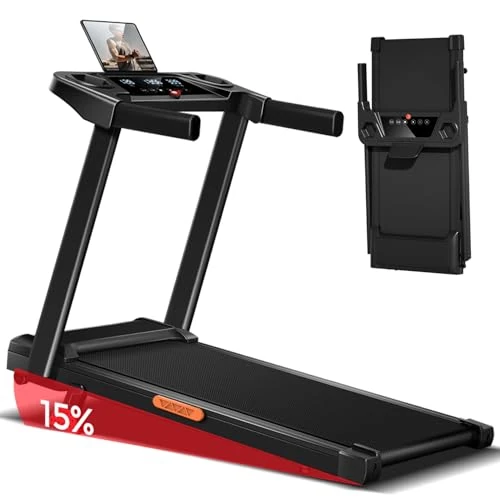 Cursor Elektrische loopband, ruimtebesparend, 14 km/u, inklapbare loopband met hartslagmeter en 3,0 pk krachtige stille motor, treadmill met 12 trainingsprogramma's, 136 kg