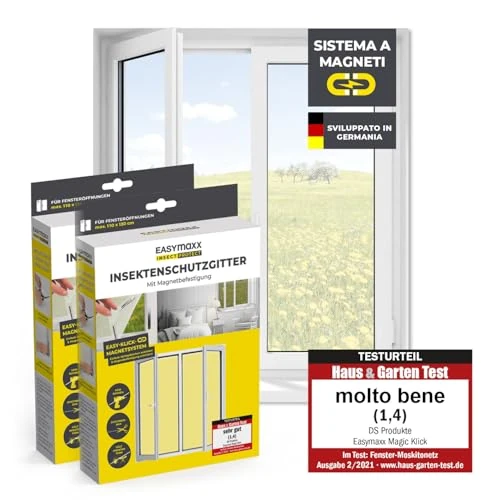 Offerta a tempo: EASYmaxx Zanzariera per finestre con Magic Click | Tagliata individualmente su misura per tutte le finestre fino a 110 x 130 cm | Facile installazione con 12 magneti - senza forare o avvitare 2 Pezzi - 42% da 32.99 € a 19.29 €