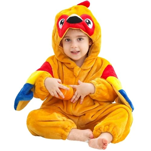 HAHASHOW Dziecięcy zimowy kombinezon do zabawy, flanelowy kombinezon z kapturem, kombinezon dla chłopców i dziewczynek, 3-36 miesięcy, Kurczak, 0-6 miesięcy