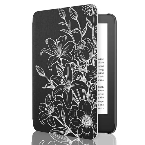 Oferta limitada: MoKo Funda Compatible con 6" Kindle (11ª Generación 2024/2022), Carcasa Ligera Cubierta con Auto Activación/Reposo para Kindle 2024 11ª Generación e-Reader, Flor de líneas en Blanco y Negro de 39.99 € a 19.99 € (ahorro 50%)