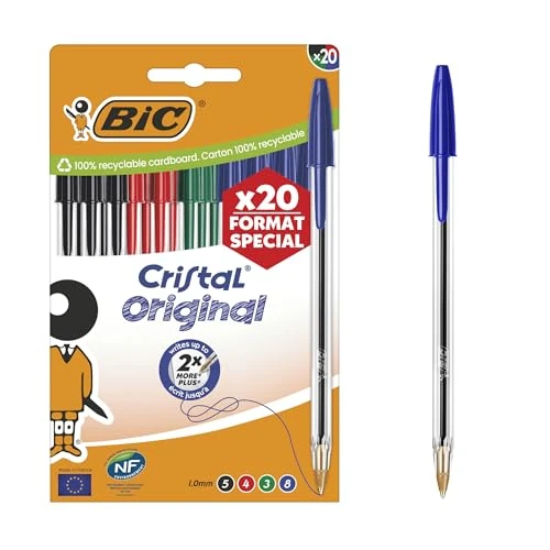 Zeitlich begrenztes Angebot: BIC Cristal Original-Kugelschreiber mit mittlerer Spitze (1,00 mm), verschiedene Tintenfarben, 20 Stück von 5.57 € auf 5.57 € (0.00% Rabatt)
