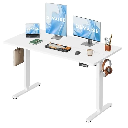 Offerta a tempo: DEVAISE Scrivania Regolabile in Altezza Elettrica 140x70 cm, Scrivania Ufficio Ergonomica con Piano a 2 Sezioni, Funzione Memoria e Sistema Anticollisione, Altezza 72-118 cm,Bianca - 27% da 109.99 € a 79.99 €