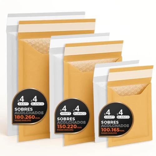 Oferta limitada: Sobres Acolchados para Envíos, Multitamaño (3 Tamaños), Colores Kraft y Blanco – Cierre Autoadhesivo – Sobres de Papel con Burbuja Interior, Ideal para Envíos - Pack S - Ofituria (24 sobres) de 5.90 € a 4.26 € (ahorro 28%)