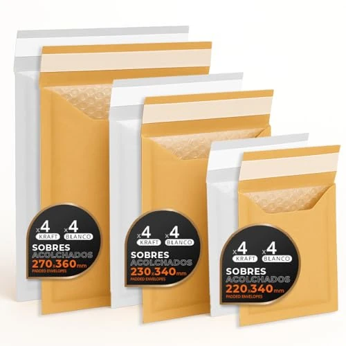 Padded Envelopes for Mailing, Multi-Size (3 Sizes), Kraft and White Colours - Self Seal - Paper Envelopes with Bubble Interior, Ideal for Mailing - Pack L - Ophituria (24 Envelopes)