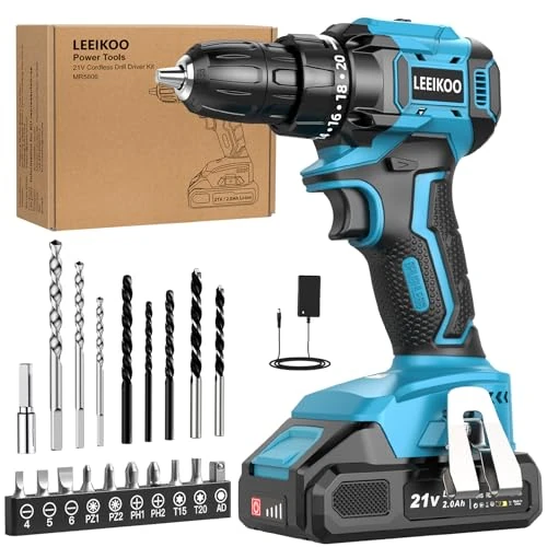 LEEIKOO wiertarka akumulatorowa, 21 V, bezszczotkowa wiertarka akumulatorowa z 1 akumulatorem