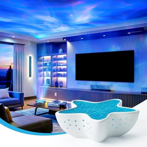Starry Sky Projector LED Aurora Effect Polar Light Lamp for Kids Adults Water Wave Night Light with Stepless Dimmable Starfish Projector Decoration
