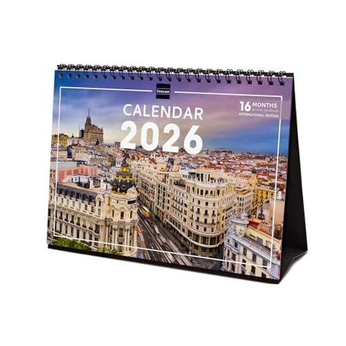 Finocam - Calendario da tavolo 2026 Layout mensile Gennaio - Dicembre 2026 + Sett. - Dic. 2025 (4 mesi) ridotto | Calendario 2026 | Immagini Madrid - Internazionale