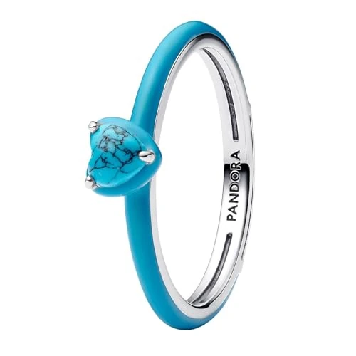 Offerta a tempo: PANDORA Anello da donna in argento con cuore turchese 193828C01, 60/19,1, Argento sterling, Nessuna pietra preziosa - 51% da 39.00 € a 19.10 €