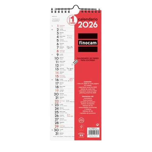 Oferta limitada: Finocam - Calendario de pared 2026 Mes Vista Enero - Diciembre (12 meses) | Calendario 2026 para anotar | Planificador mensual Neutro - Español de 23.00 € a 2.10 € (ahorro 90.87%)
