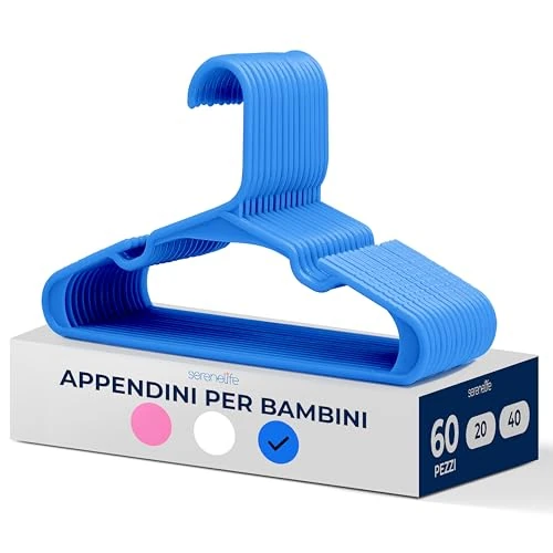 Offerta a tempo: SereneLife 60 Grucce Appendiabiti in Plastica per Bambini, Appendiabiti Antiscivolo e Salvaspazio per Abiti, Maglioni e Vestiti da Bambini, Stampelle Armadio Resistenti Blu - 46% da 24.99 € a 13.59 €