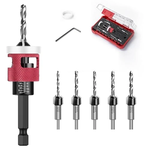 Offerta a tempo: Set di 5 punte per trapano a svasatura per legno, con attacco esagonale, in HSS-M2, fori precisi, per officina, lavorazione del legno - 40% da 29.99 € a 18.13 €