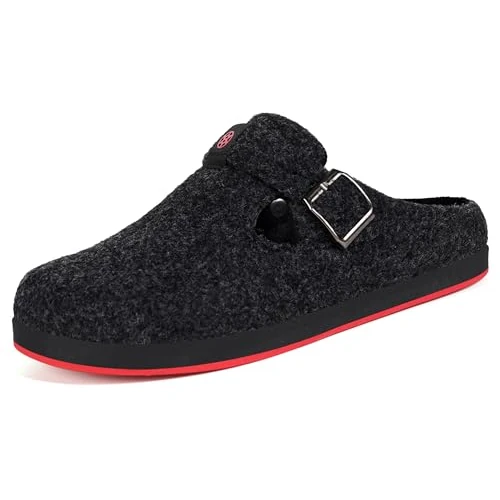 Gaatpot Pantofole Invernali da Uomo,Zoccoli Feltro Donna,Ciabatte Pelose Indoor Outdoor,Nero A,44