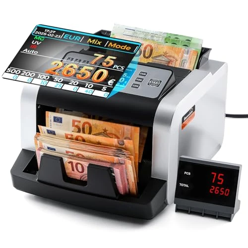 Offerta a tempo: Bonvoisin Conta Banconote Professionale, Conteggio del Valore per Banconote Miste in EUR, Macchina Conta Soldi con Rivelazione di Falsi UV/MG/IR, 1000 Pezzi/Min, Contabanconote con Display Esterno - 7% da 299.00 € a 278.99 €