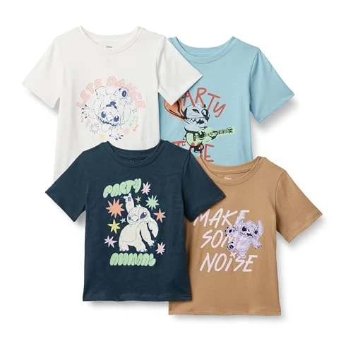 Offerta a tempo: Amazon Essentials Bambini e ragazzi T-Shirt a Maniche Corte, Pacco da 4, Stitch, 3 anni - 0.00% da 18.05 € a 18.05 €