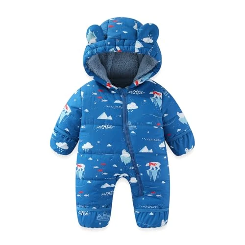 Limitiertes Angebot: JiAmy Baby Winter Schneeanzug, Kleinkind Bär Kapuze Fold-Over Fäustlinge Füßlinge Overall Kleinkind Warm Fleece Strampler Mädchen Jungen Warm Jumpsuit 18-24 Monate von 38.99 EUR auf 28.79 EUR (Spare 26%)