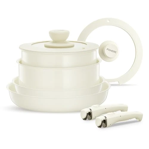 Offerta a tempo: FOHERE Set di Pentole e Padelle Antiaderenti Induzione Alluminio Ceramica da 8 Pezzi con 2 Manici Amovibili e 2 Coperchi, Padella 20/28cm, Casseruola 16/20cm, Adatto Lavastoviglie, Gas e Forno - 12% da 51.99 € a 45.99 €