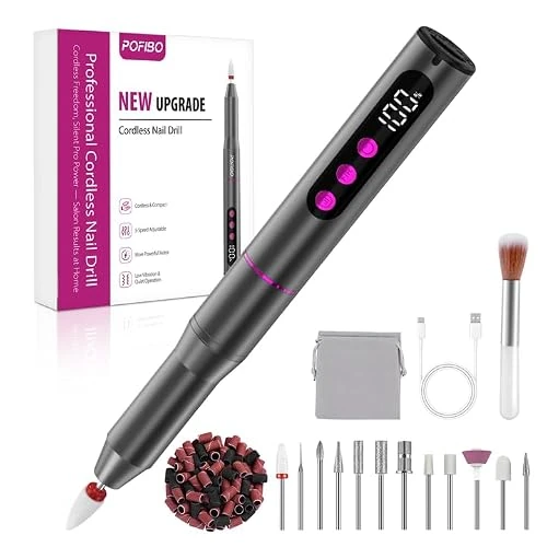 Zeitlich begrenztes Angebot: POFIBO Nagelfräser Kabellose Elektrische Nagelfeile - 35000 U/Min Nagelfräser für Gelnägel, 12 IN 1 Professionell Fräser für Nägel & Acrylnägel, Maniküre Pediküre Set mit 5 Geschwindigkeiten von 25.99 € auf 25.99 € (0.00% Raba